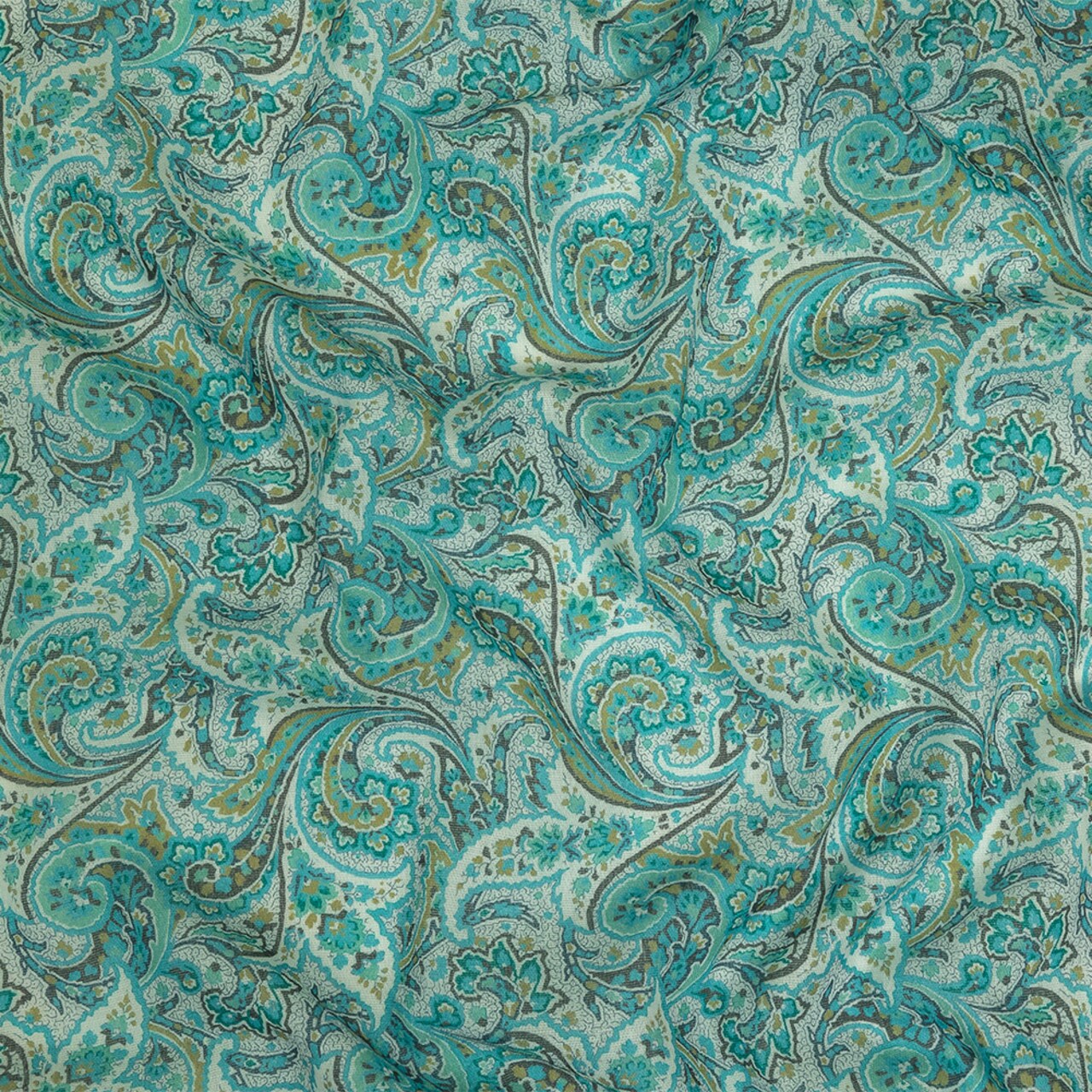 1 Yard Aqua Jacobean Paisley Cotton Gauze Fabric 55 inch Width